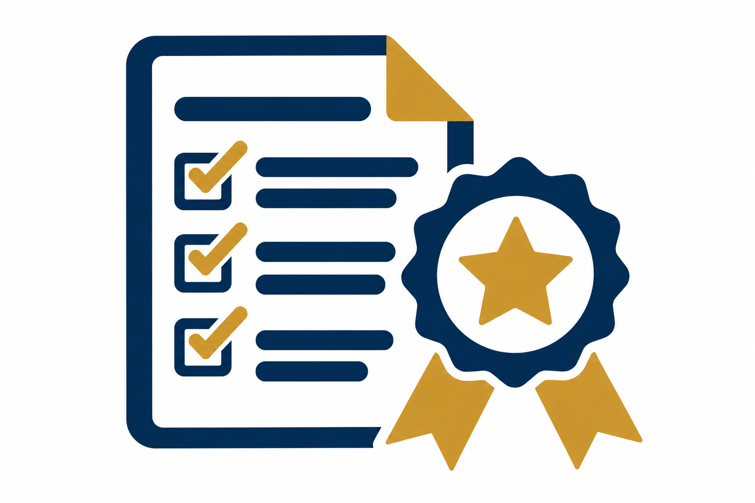 Proposal checklist and award seal icon representing the review and strengthening of a competitive grant proposal.