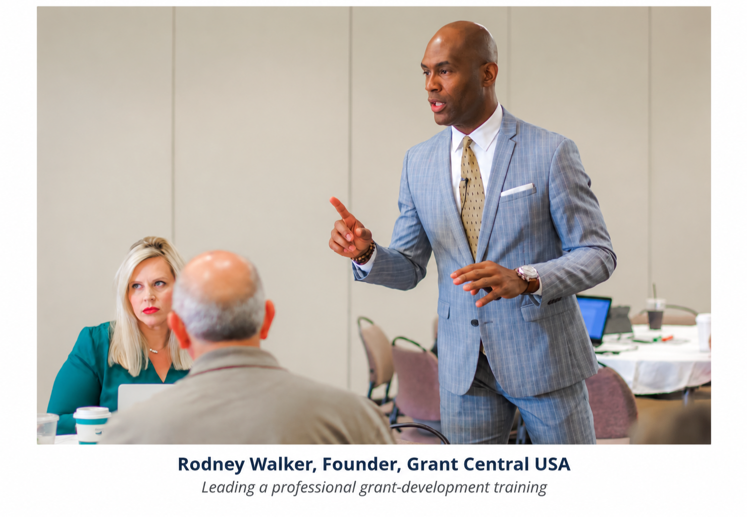 Rodney Walker leading an in-person Grant Central USA grant-development training workshop.