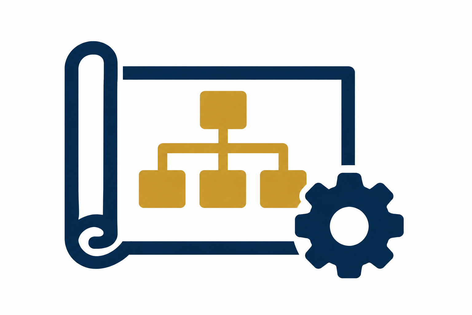 Blueprint and gear icon representing the process of developing a fundable grant project.