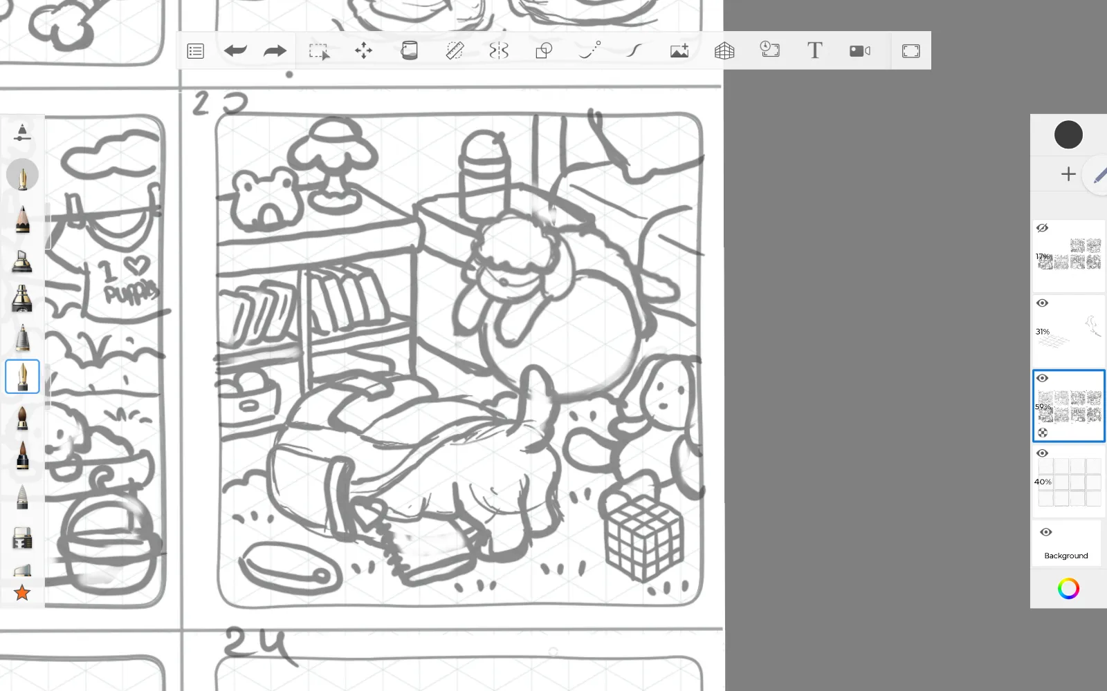 Early Comfy Puppies page sketch 3