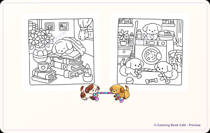 Protected preview of Comfy Puppies pages 1 and 4