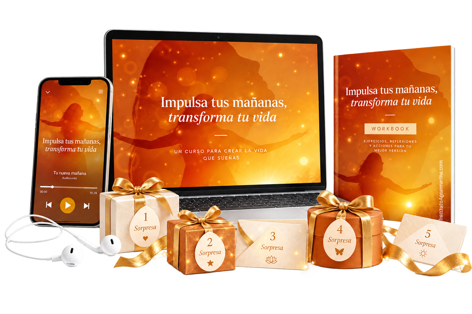 Mockup del curso Impulsa tus mañanas, transforma tu vida