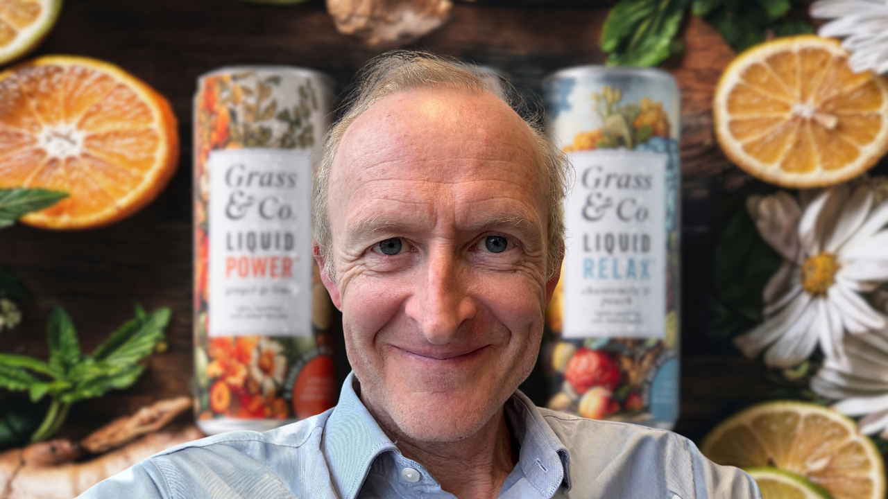 Ben Grass, founder of Grass & Co, pictured in front of Grass & Co functional drinks and citrus ingredients.