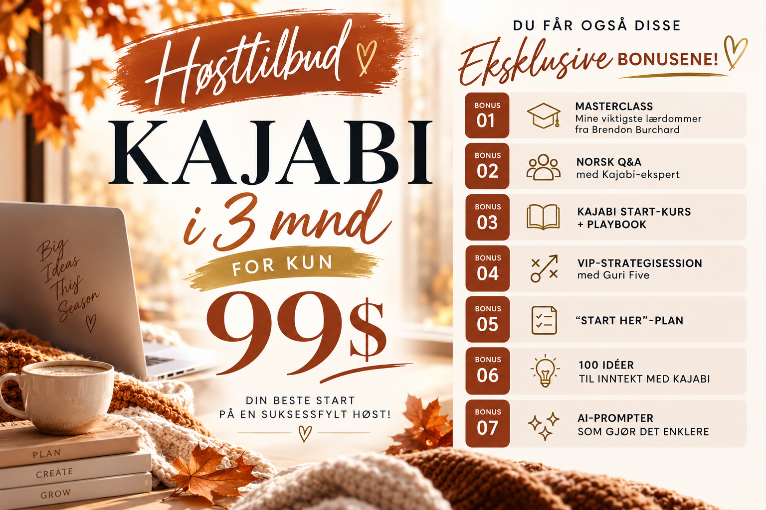 Kajabi-tilbud fra Guri Five med bonuser