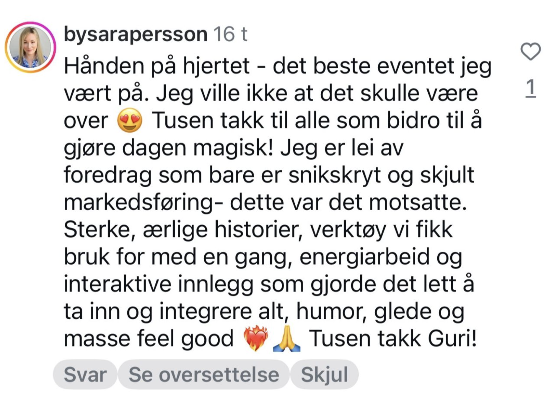 Tilbakemelding fra deltaker