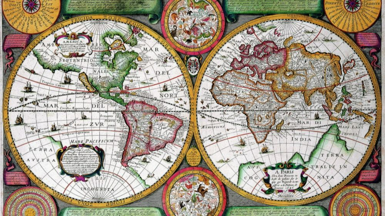 Antique World Map with colorful details