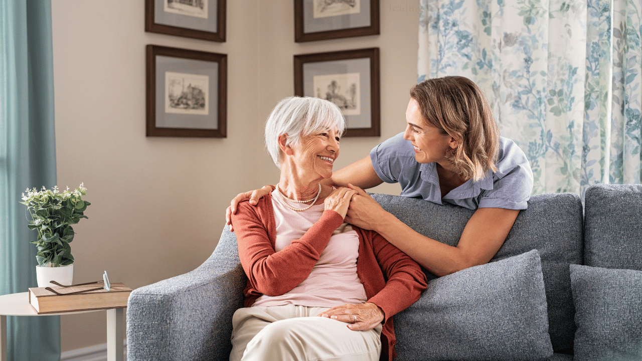 Adult daughter caring for her mother at home