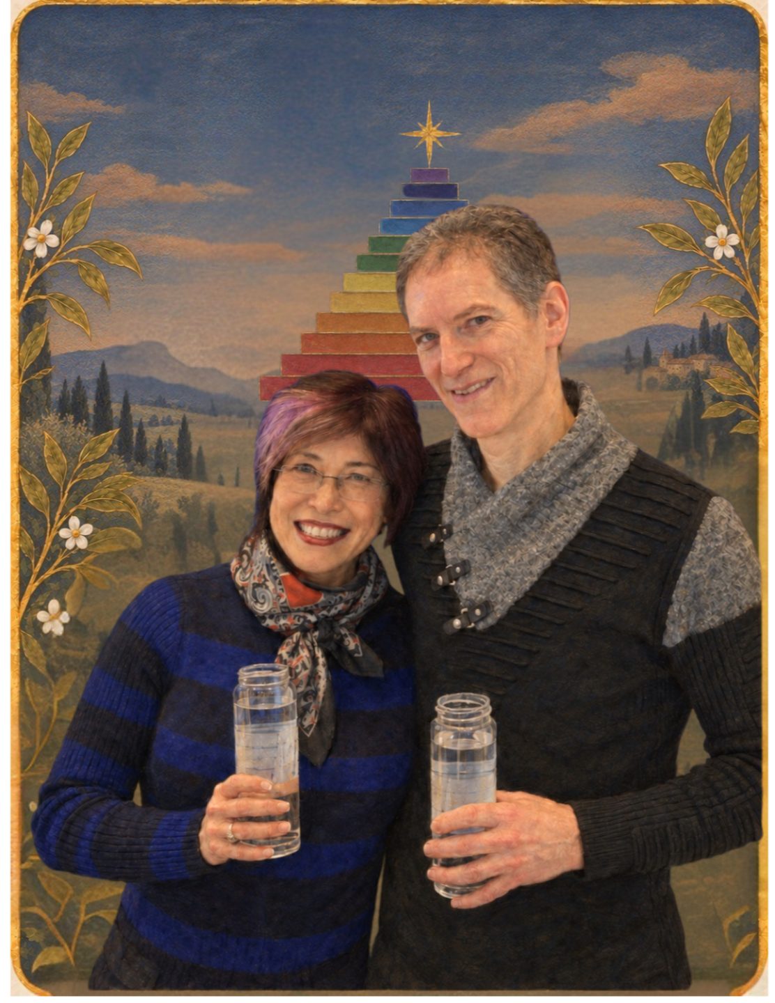 SoFeya and husband holding i'MAGiNT LiFE water bottles in front of i'MAGiNT LiFE banner.