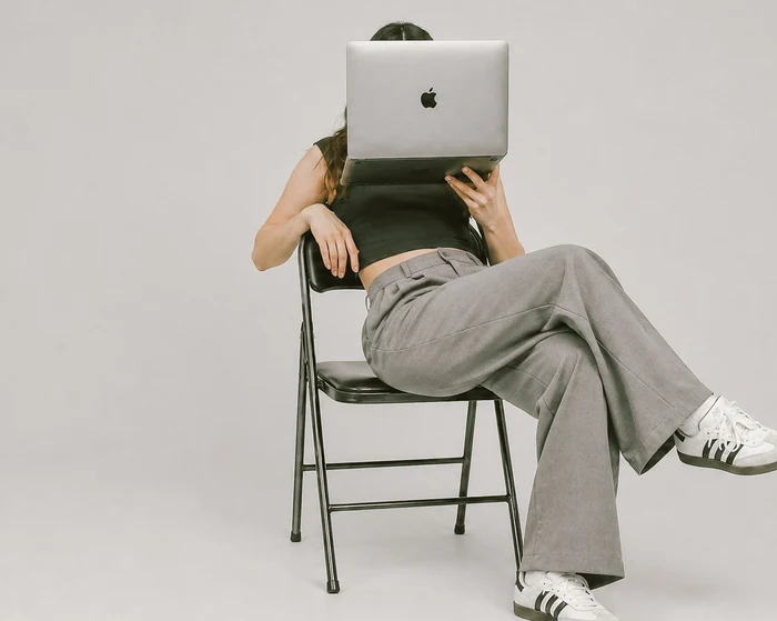 A creator relaxing with her laptop while her Kajabi site builds itself