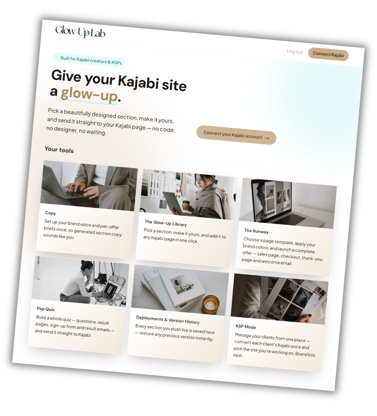 Step 1 screenshot — connecting your Kajabi account through Kajabi's own secure login