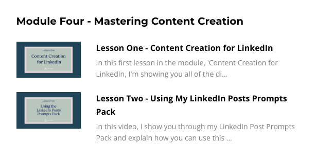 Module 4 lessons inside the LinkedIn Learner's Lab