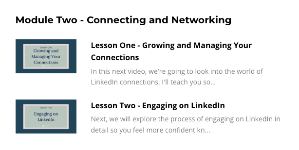 Module 2 lessons inside the LinkedIn Learner's Lab
