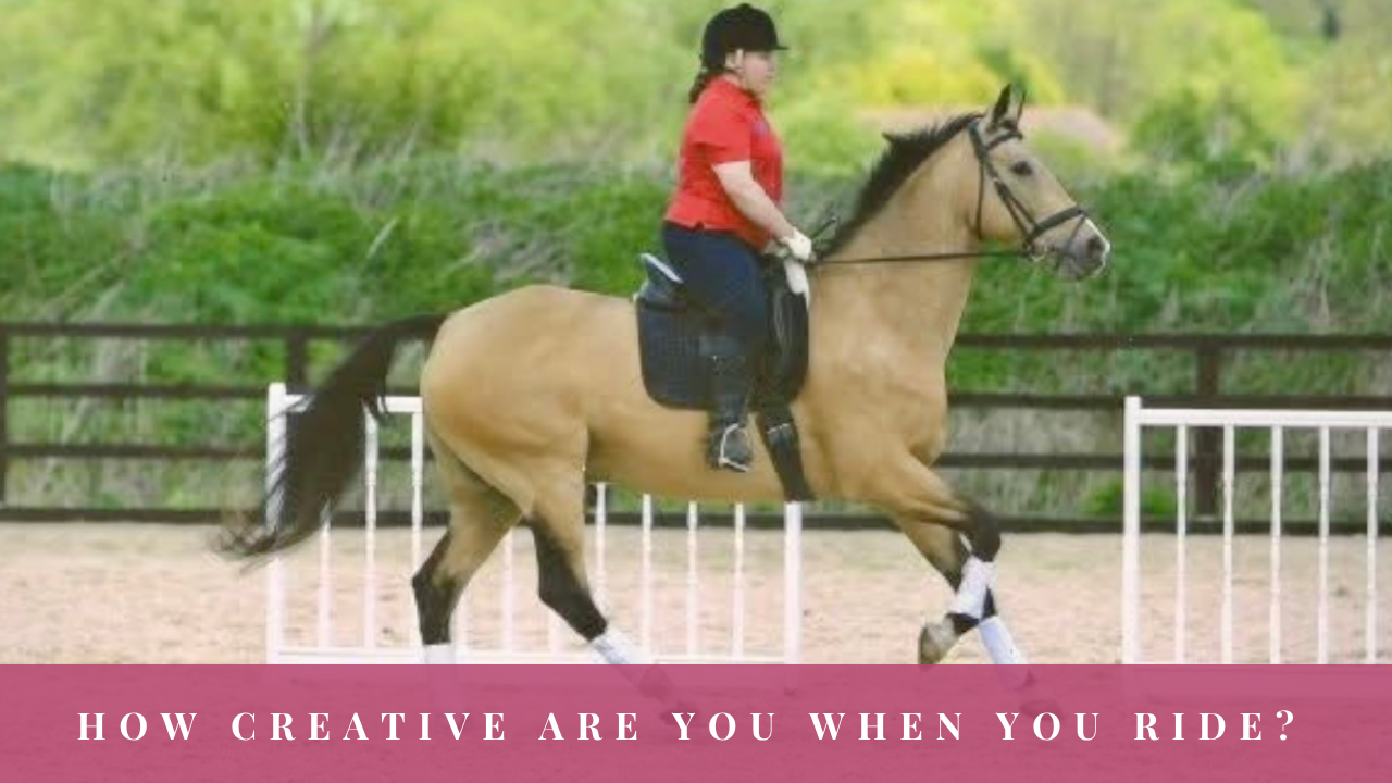 Alison Kenward riding a horse through a pole work exercise in a dressage arena.