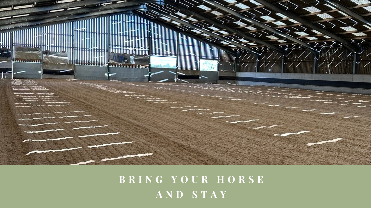 Indoor arena at Danesmoor ready for riders bringing their horses to stay and train.