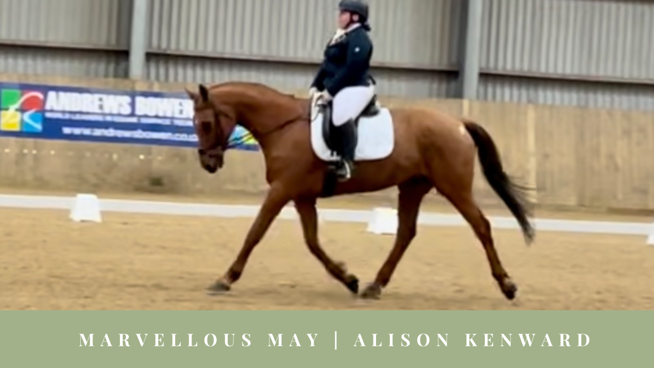 Alison Kenward riding Salvation at a British Dressage competition.
