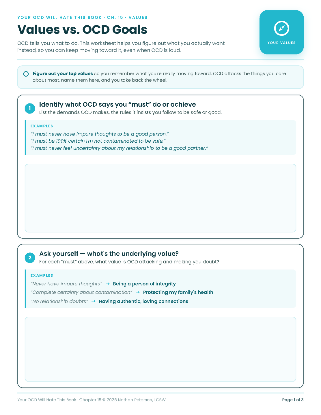 Values vs. OCD Goals worksheet