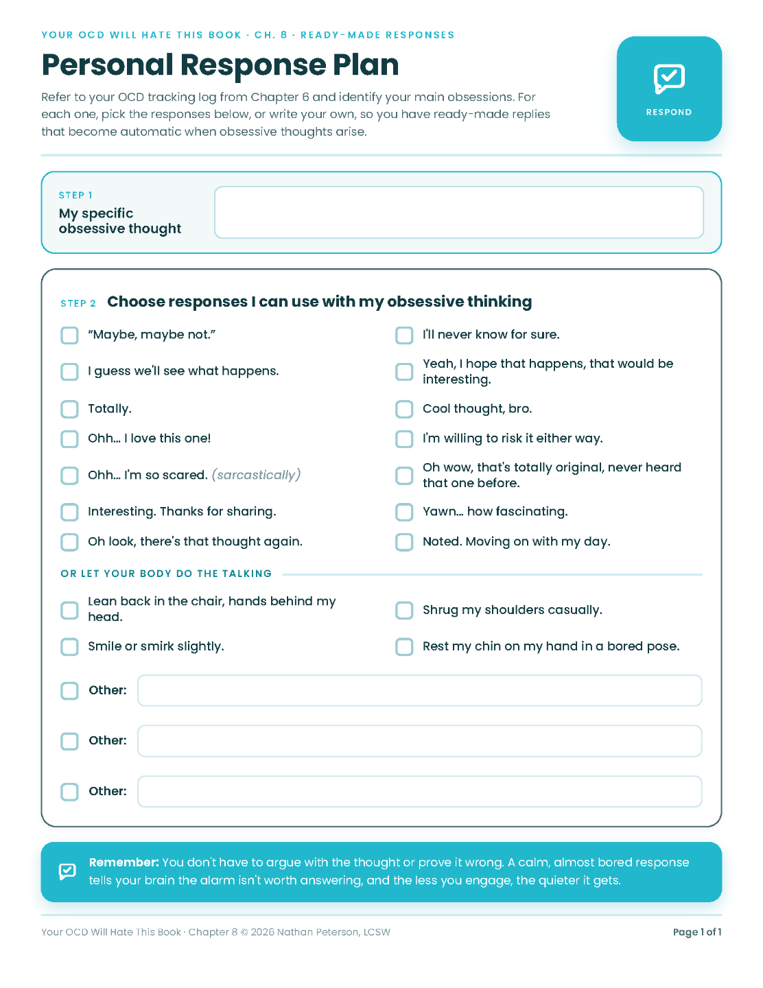 Personal Response Plan worksheet