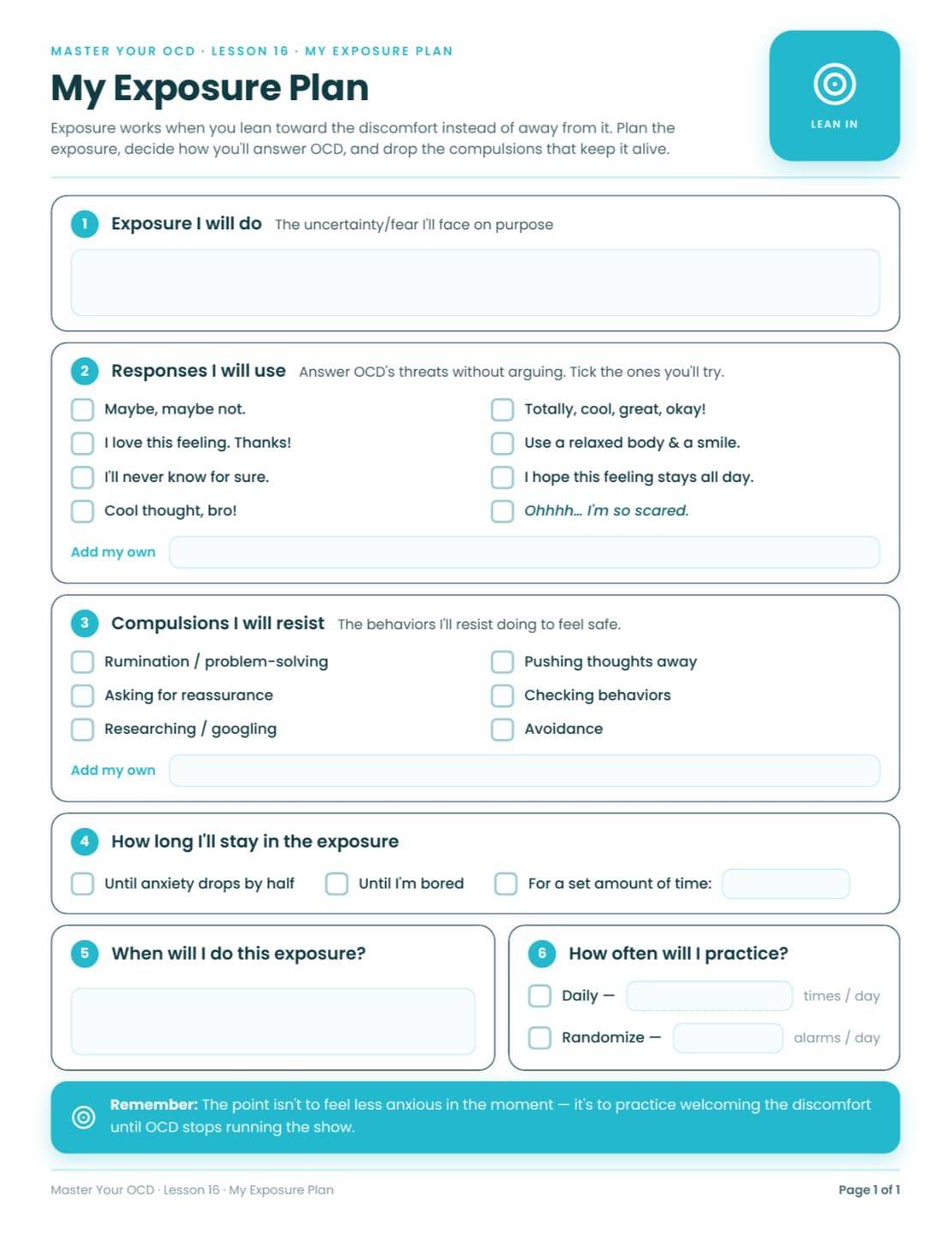 Master Your OCD worksheet