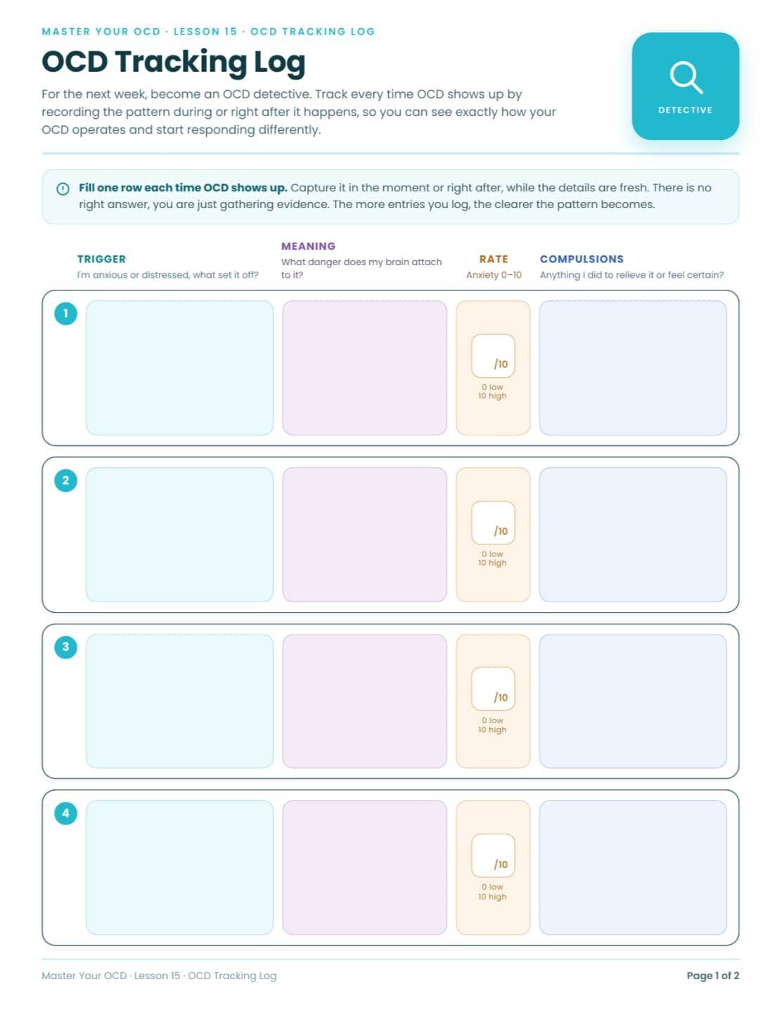 Master Your OCD worksheet
