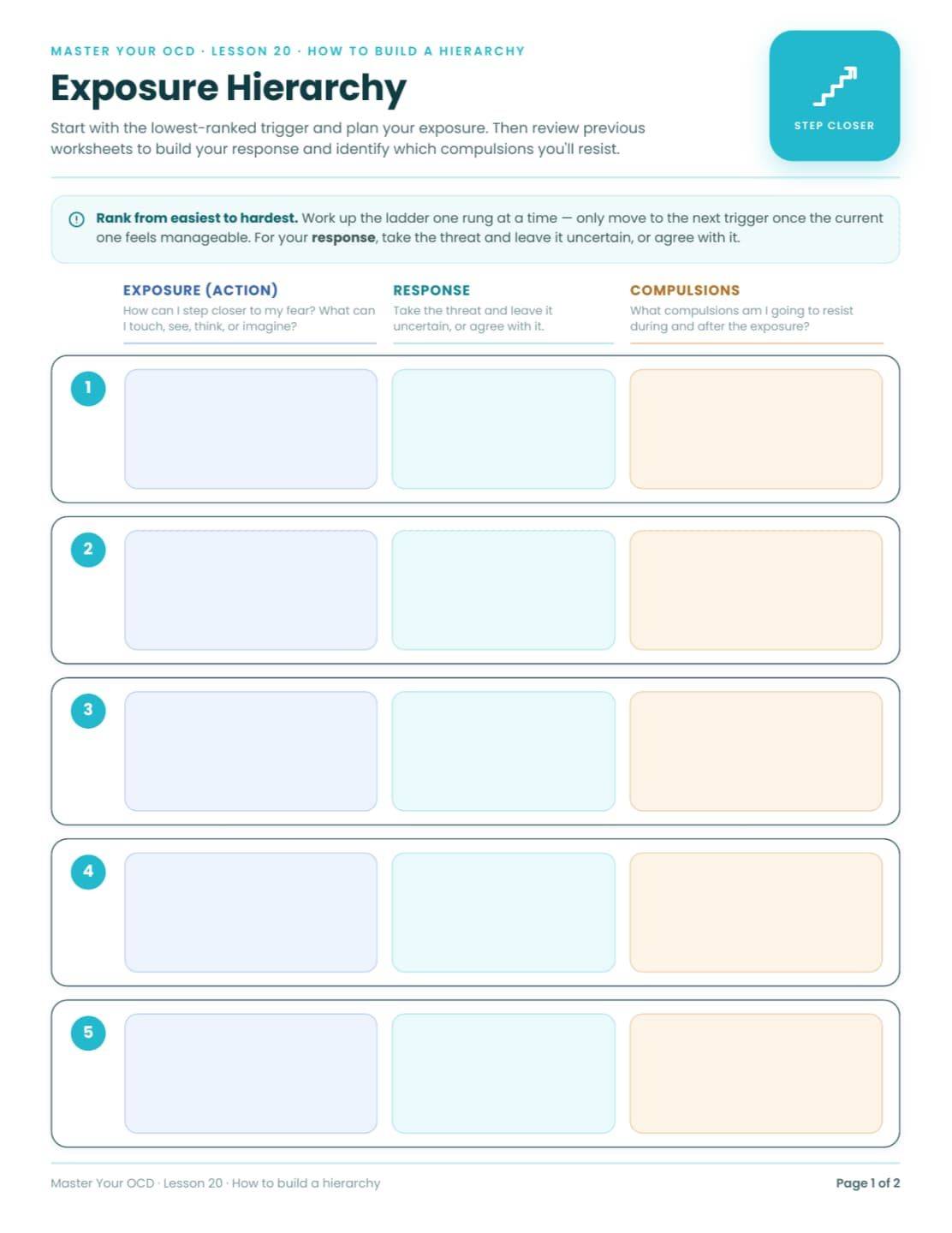 Master Your OCD worksheet