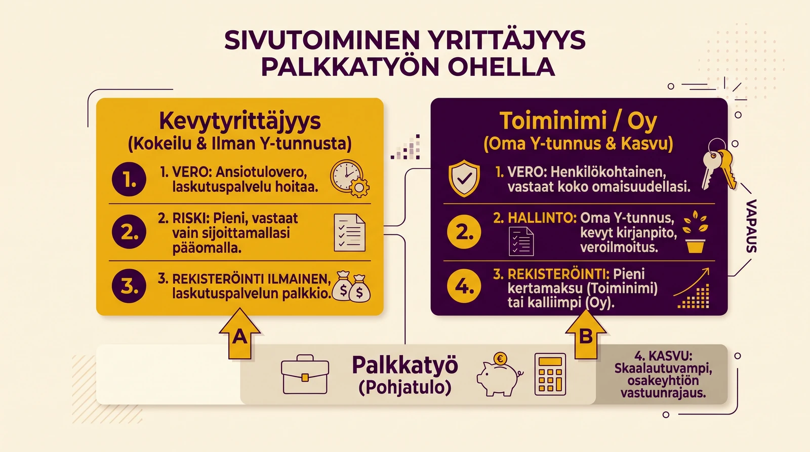 Sivutoiminen yrittäjyys palkkatyön ohella - käytännön mallit