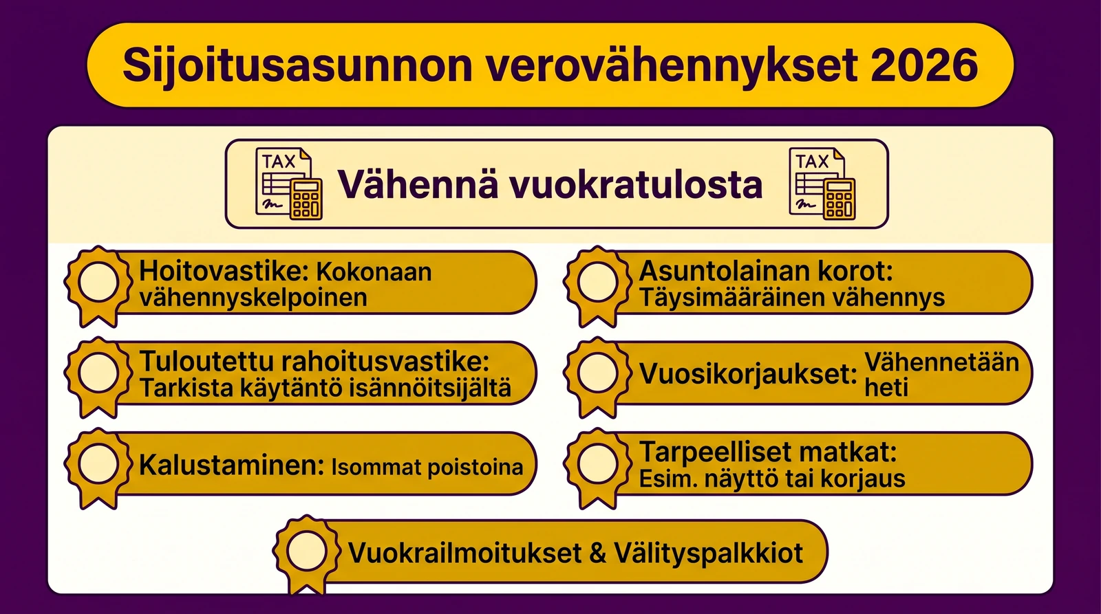 Asuntosijoittajan verolomake ja v&auml;hennyskelpoiset kulut