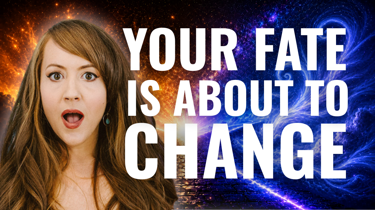 Heather Eland looking shocked with mouth open beside a title "Your Fate Is About To Change"