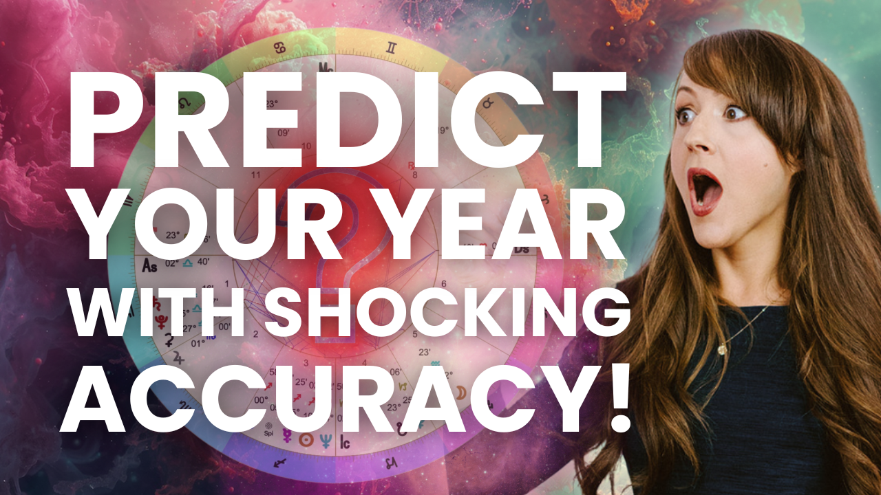 Heather Eland looking shocked at a natal chart with a question mark and the title "Predict Your Year With Shocking Accuracy!"