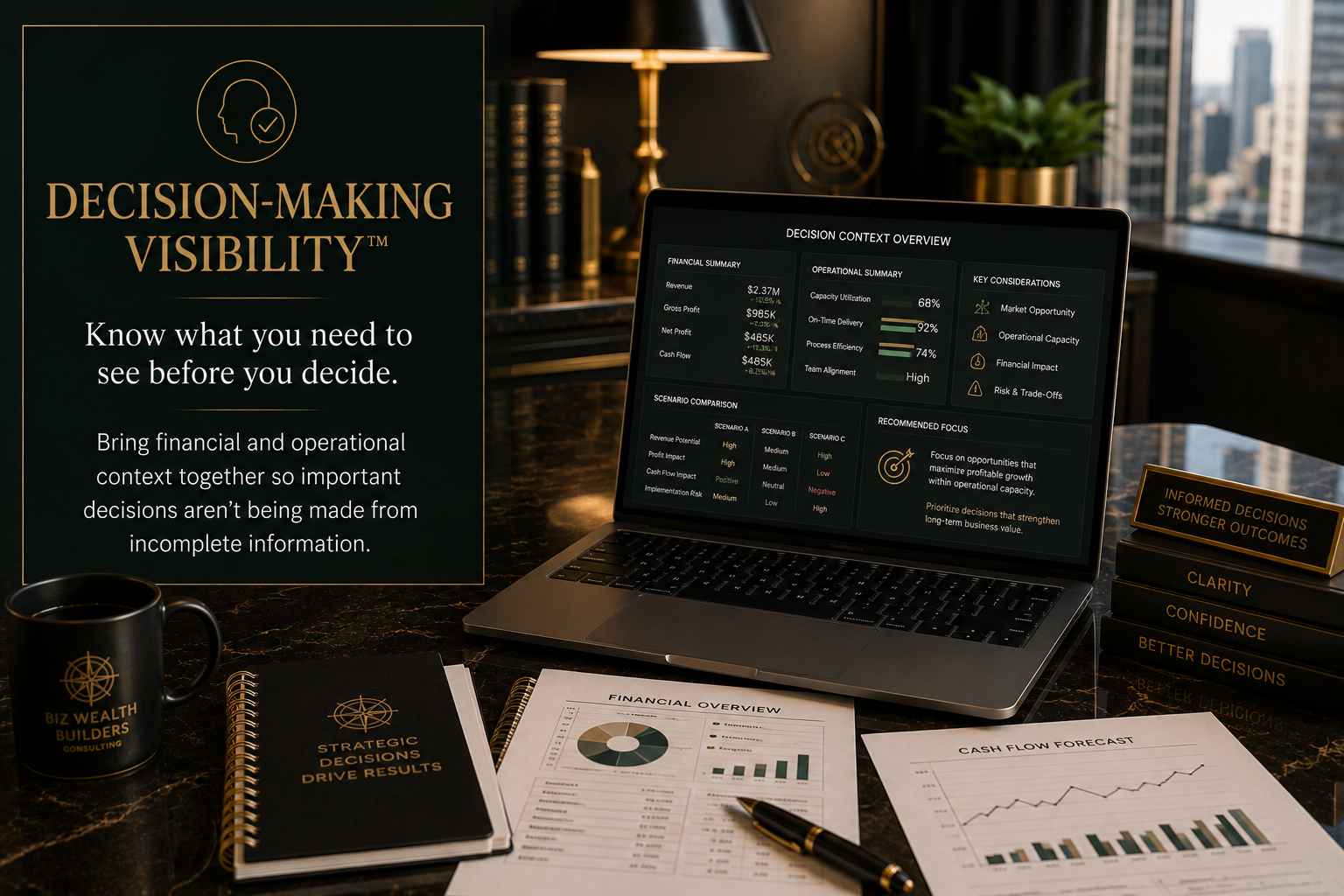 Decision-Making Visibility™ dashboard combining financial and operational insights to support informed executive business decisions.