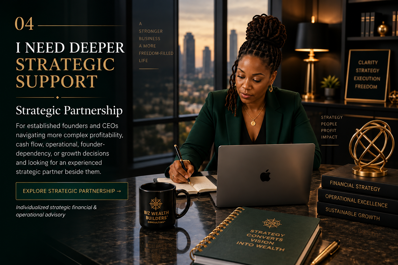 Strategic Partnership providing financial and operational advisory support for founders and CEOs navigating profitability, cash flow, complexity, and critical business decisions.