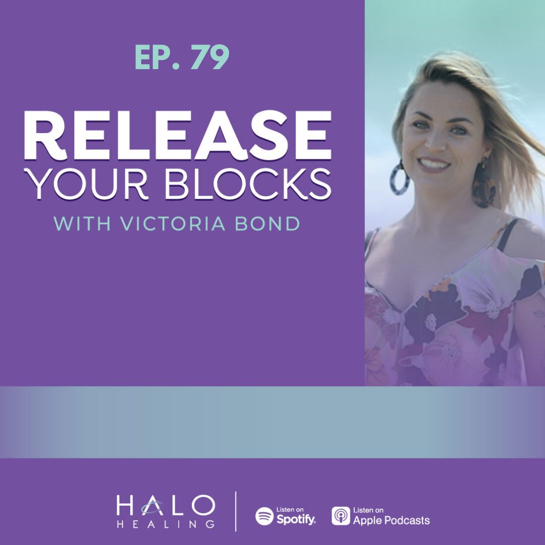 Release Your Blocks podcast cover, purple with Victoria Bond on the right.