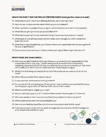 Page of questions for objections and challenges