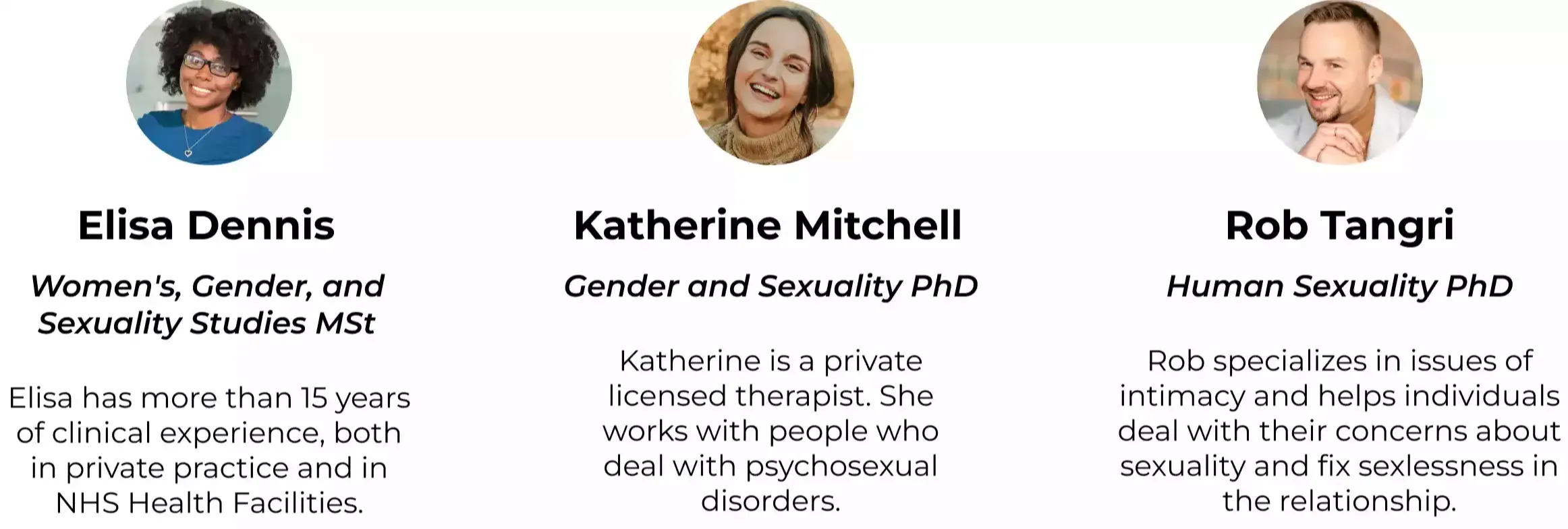 three sexperts specializing in human sexuality