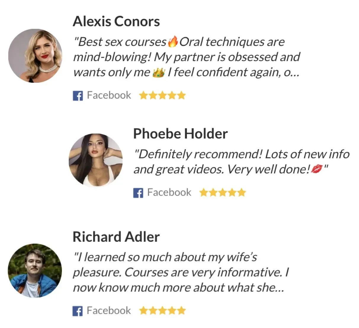 three facebook reviews recommending sex video platform