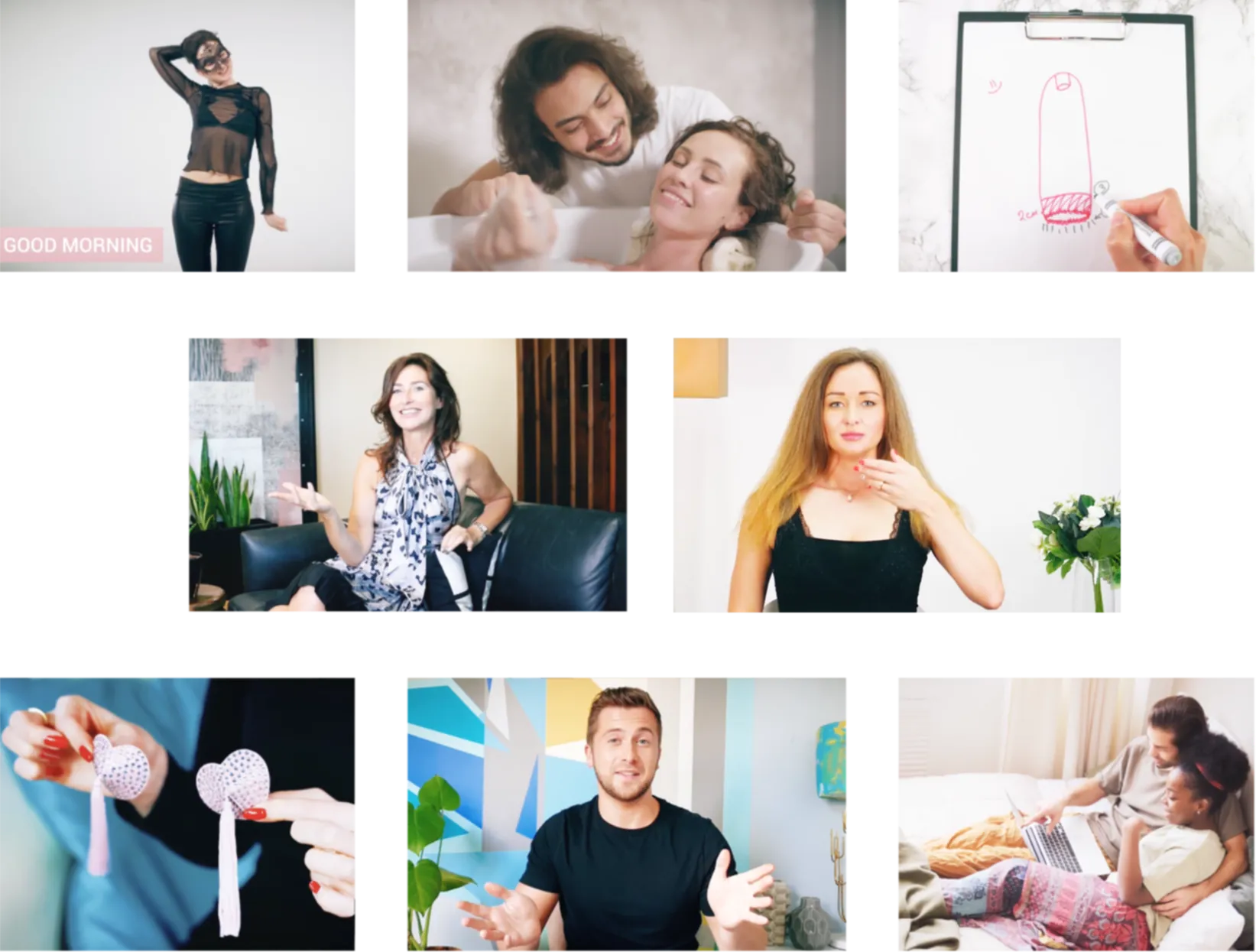 eight sex video lessons demonstrating various sex techniques and sex positions