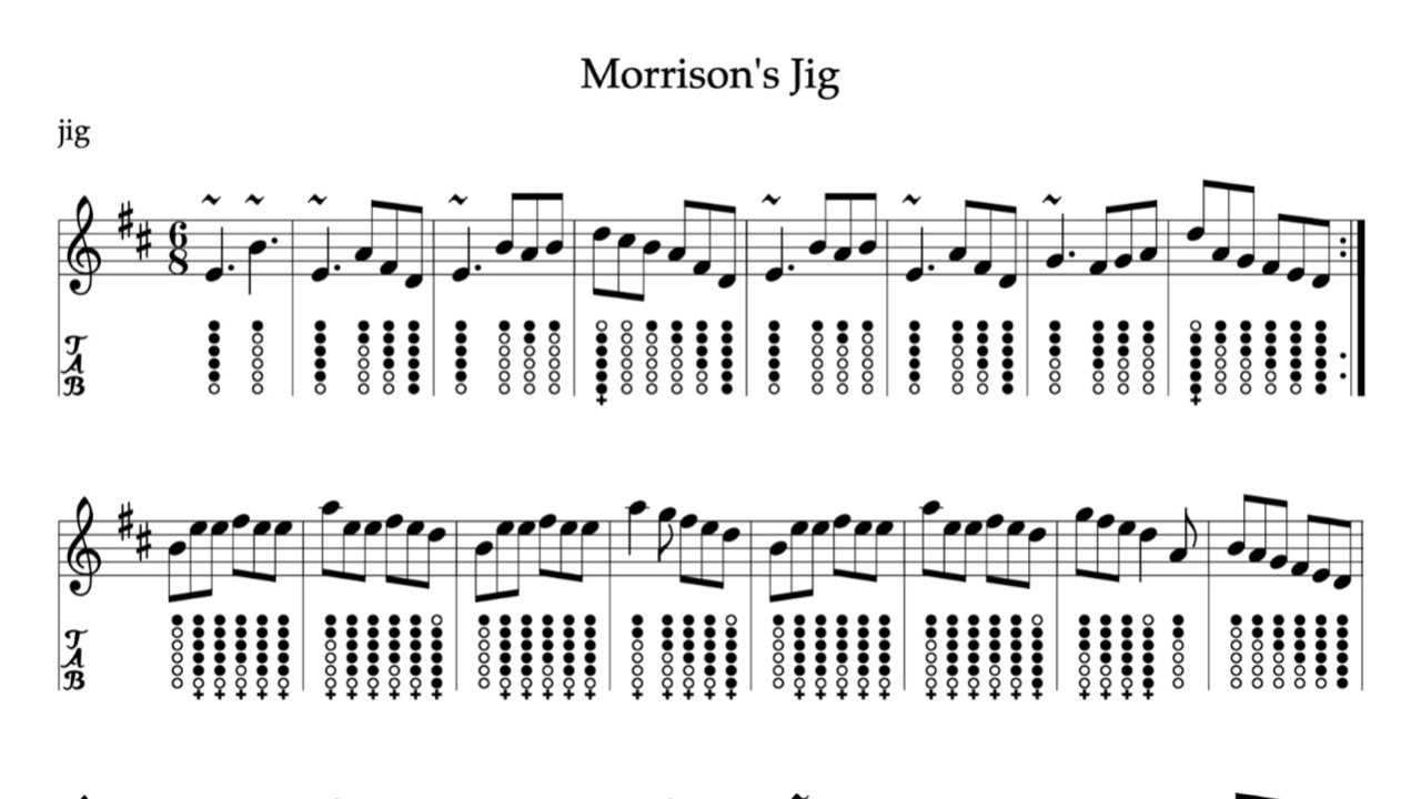 Morrison's Jig Tin Whistle Sheet Music Notes and Tin Whistle Tab
