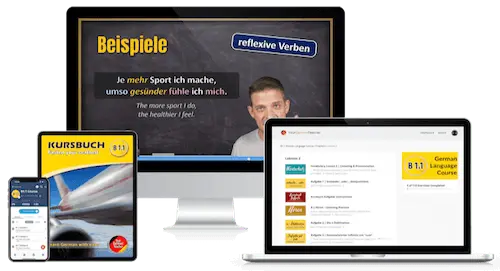 German B1 online course dashboard on a laptop screen