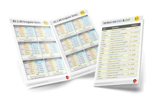 German B1 cheat sheets for irregular and dative verbs