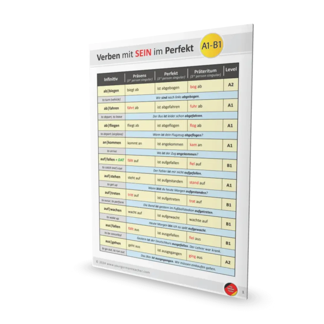 FREE German irregular Verb list for A1 level