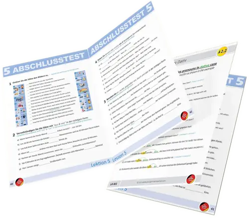 German A2 workbook with over 140 practice worksheets