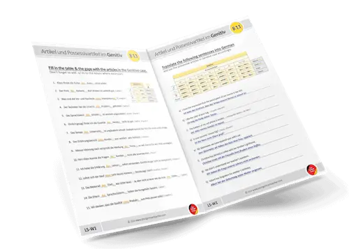German B1 workbook with over 150 practice worksheets