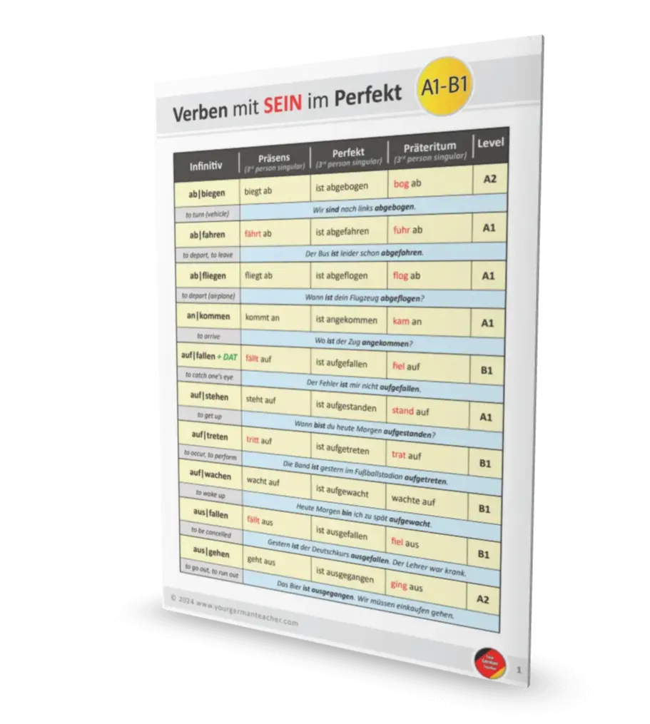 German Irregular Verbs complete FREE list for the A1 level. Beginner level for German learners. 