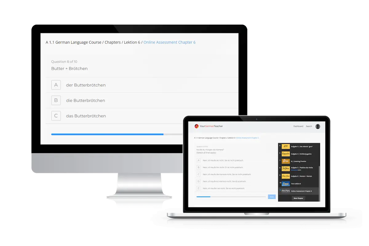Interactive German A1 online test and assessment