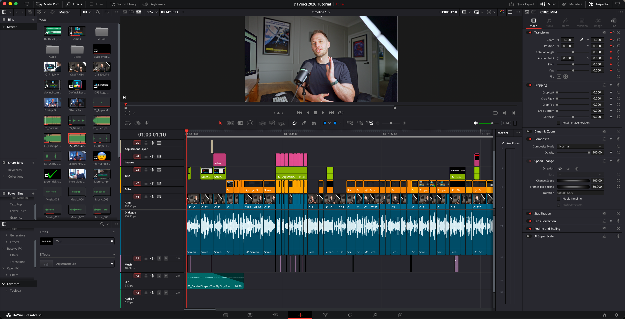 Ben's simplified DaVinci Resolve workspace layout