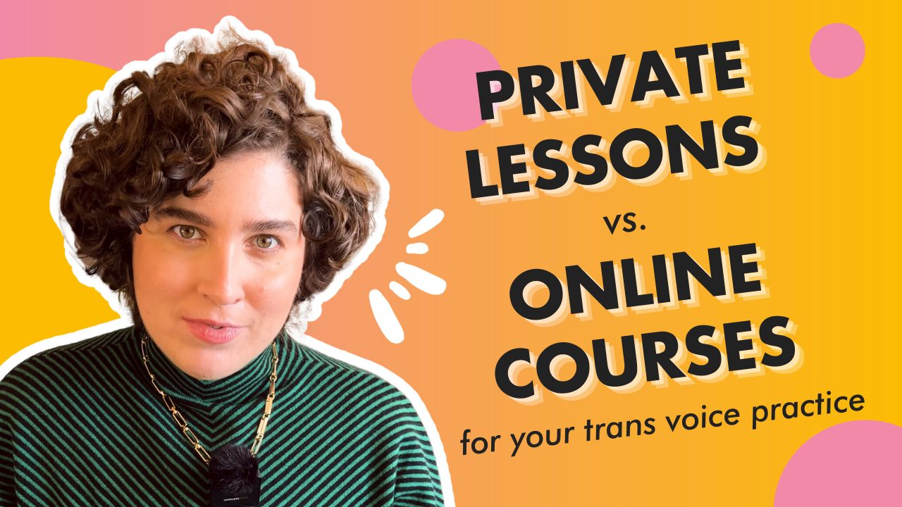 Blog header comparing self-study, private lessons, and online courses for trans voice training
