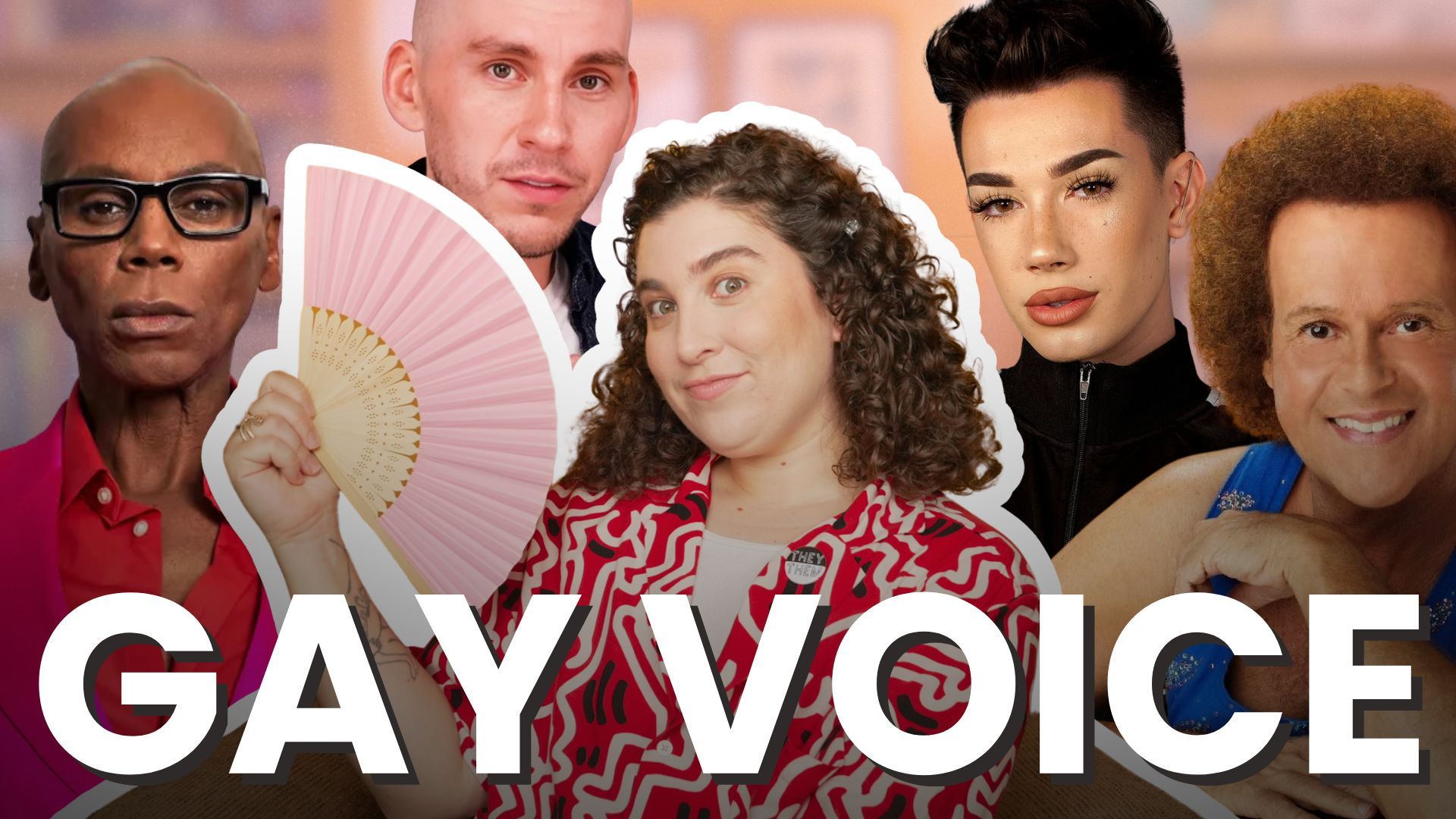 Renée Yoxon holds a pink fan — Speaking Freely episode on the science of gay voice