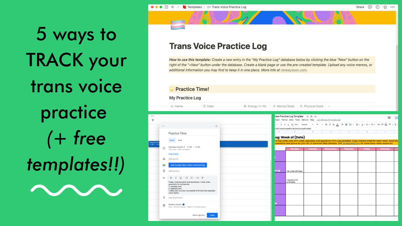 Blog header for five ways to track your trans voice practice, with free templates