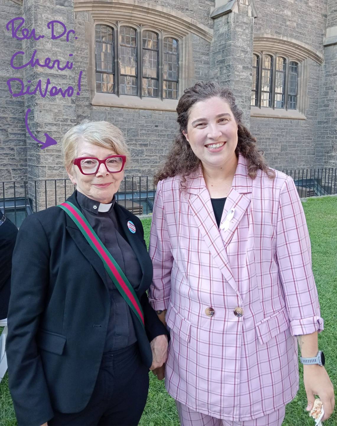Ren&eacute;e standing next to Rev. Dr. Cheri DiNovo