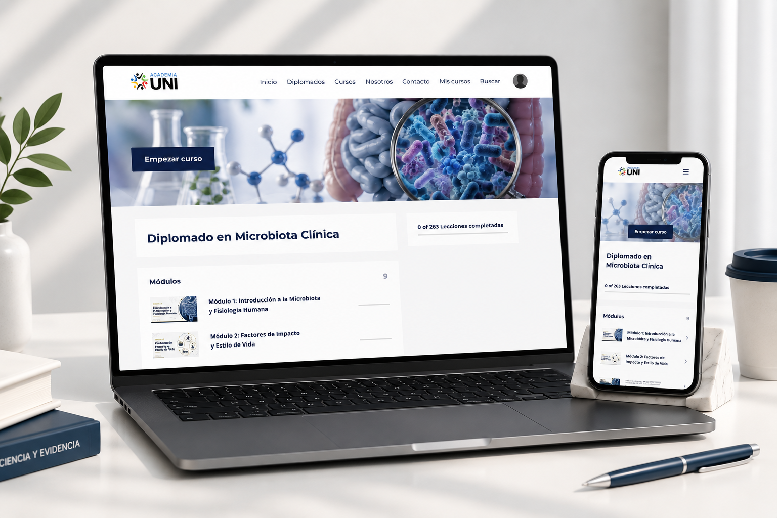 Plataforma online del Diplomado en Microbiota Clínica de Academia UNI