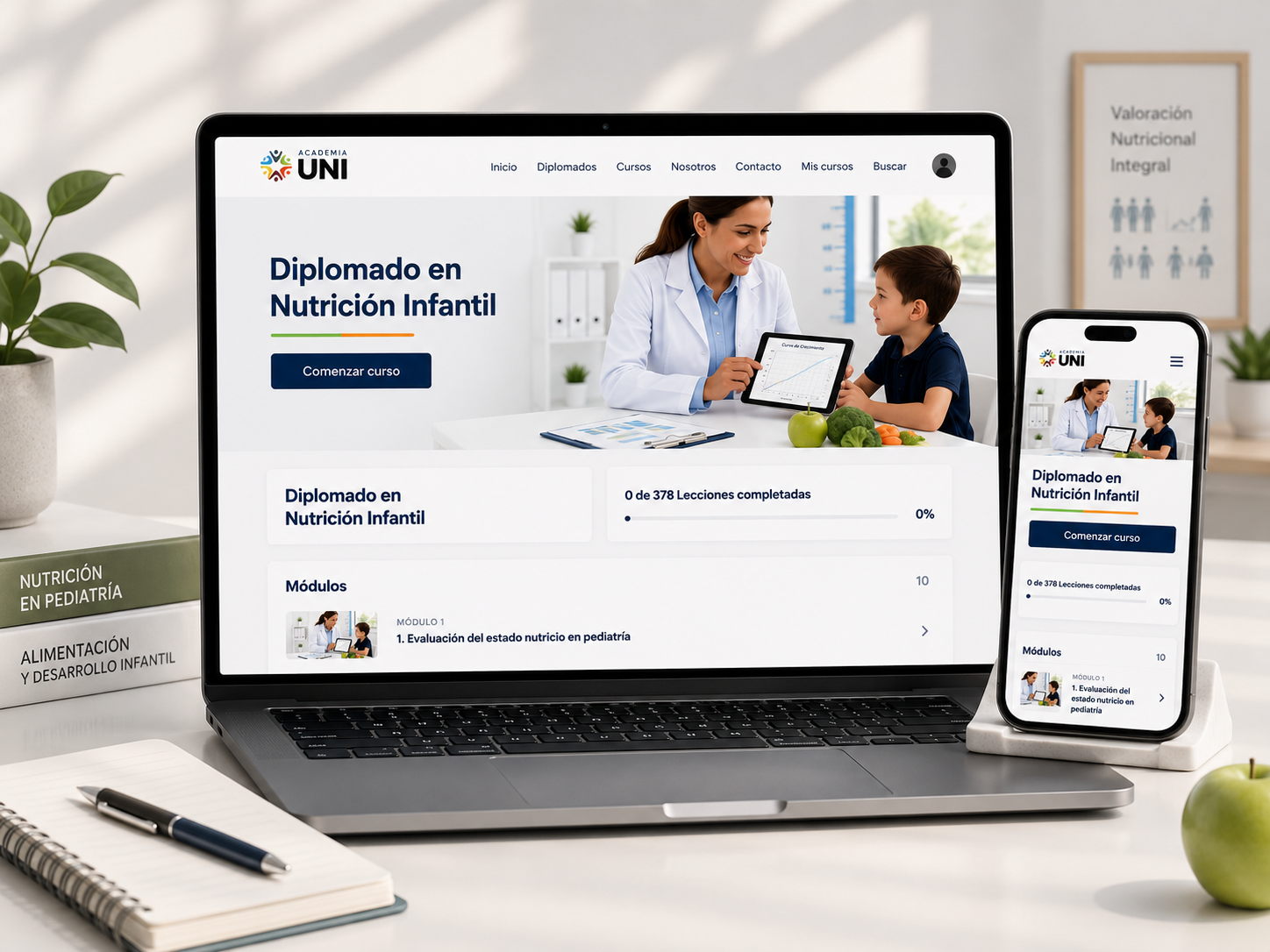 Plataforma online del Diplomado en Nutrición Infantil de Academia UNI